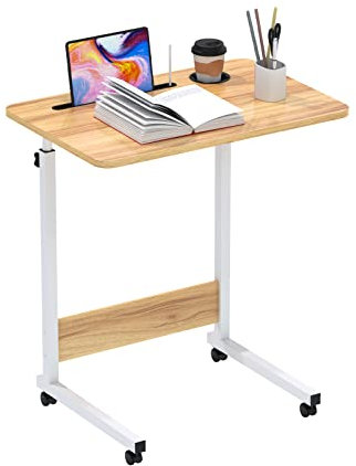 DHHOZAMZ 60x40cm Laptoptisch mit Rollen, Stopp-Leisten Tablet-Schlitz und Cup Slot, Laptoptisch Höhenverstellbarer 69-90 cm, Schreibtisch Computertisch Mobiler Stehtisch 360 Drehbaren Tischplatte,Holz