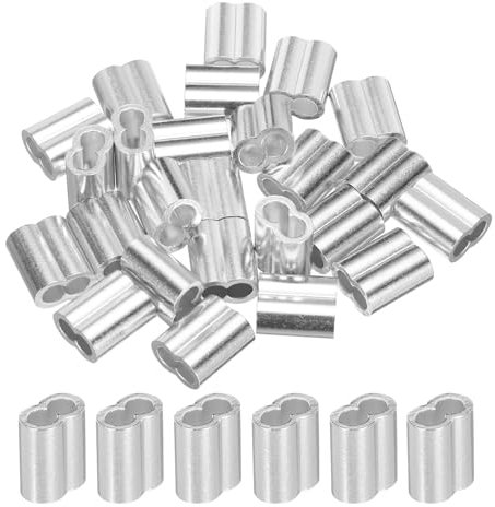 sourcing map Manicotto a crimpare in alluminio da 3/16 4 mm, doppia ghiera per funi metalliche, argento, 25 pezzi