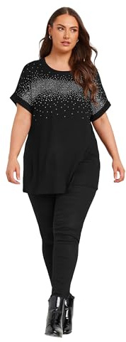 Yours Curve Diamante Detail T-Shirt - Women's - Plus Size Curve Black