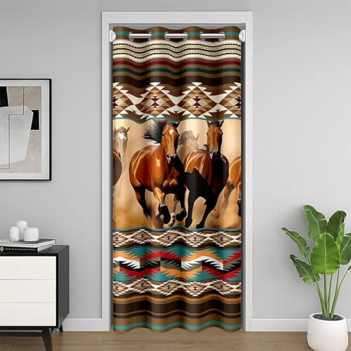 Homemissing Southwestern - Tenda oscurante per porta, 106 x 203 cm, 30% -50%, motivo cavallo, decorazione per camera da letto, motivo: cavallo al galoppo