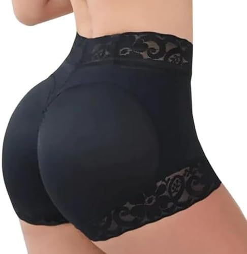 ThiCc Bragas Levanta Cola - Bragas De Encaje De Cintura Alta Para Mujer Control De Barriga Butt Lifter Faja Shorts Uso Diario Moldeador Corporal (S, Negro)