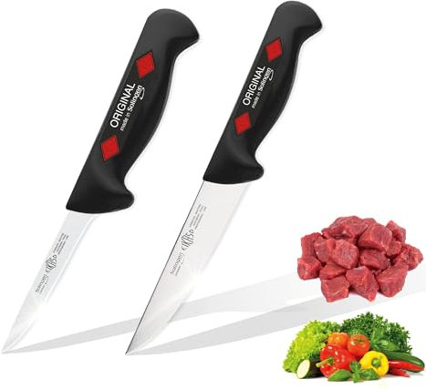 EIKASO Solingen Metzgermesser Set 2tlg, von Profis - für Profis und Privat Ausbeinmesser Fleischmesser aus 1.4116 Molybdänstahl, rostfrei, Handabzug, schwarze extra rutschfeste Polypropylengriffe