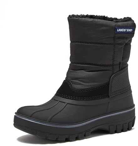 Lands' End Waterproof Kids Snow Boots - Insulated Warm Fleece Lined Winter Boots for Toddlers, Girls & Boys - Black, 6 Big Kid