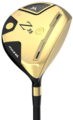 MAZEL Golf Wood Club 3 Madera o 5 Madera Mano Derecha, Titanium Fairway Woods Graphite Shaft 44 Pulgadas (Grafito, Oro, 3 Maderas, Rígido, Derecha)