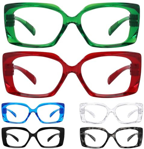 Eyekepper 6 Pack Women Metalless Screwless Spring Hinges Reading Glasses Ladies Thick Frame Readers Cheaters +2.50