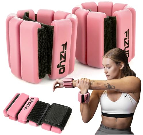 Fizyo Lot de 2 poids réglables pour chevilles et poignets en silicone (0,9 kg) - Parfait pour le fitness, la course, le yoga, le pilates, la rééducation, la piscine, les jambes, les mains, les femmes
