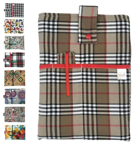Funda Tablet de 9 a 11 pulgadas – Funda Libro Lectura – Funda Acolchada con Bolsillos – Bolsa Tablet con Cierre de Botón – Protector para iPad,Kindle,Libros,Cuadernos – Hecho a Mano(Burberry)