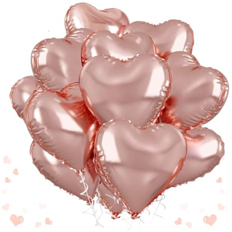 Ballon Coeur Or rose, 12pcs Forme de Coeur Ballons, Ballons en Aluminium Coeur, Or rose Ballon Coeur Helium pour Anniversaire, Mariage, Engagement, Douche de bébé, Valentine Décoration