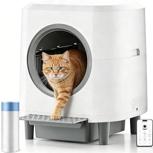 Självrensande Kattlåda 80L XXL Säkerhetsskydd Ventilation och Luktskydd | Automatisk Självrensande Kattlåda Kompatibel med Smart Hem Stor Sluten Intelligent Kattlåda med God Ventilation