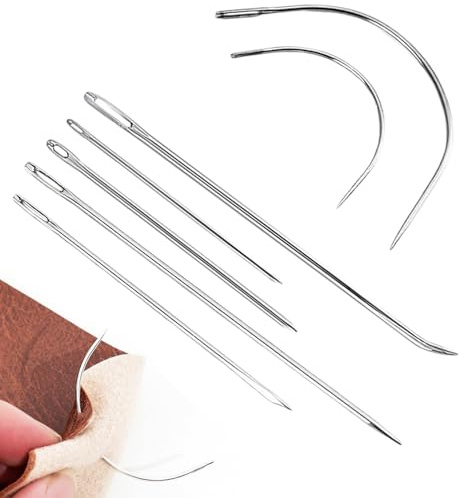 Sewing Needle Repair Kit for Upholstery, Leather, Canvas – 7pcs Heavy Duty Needles Set for Carpet, Mattresses, Tents, Upholstery Needle, Curved and Straight Hand Sewing Needles for DIY Crafts