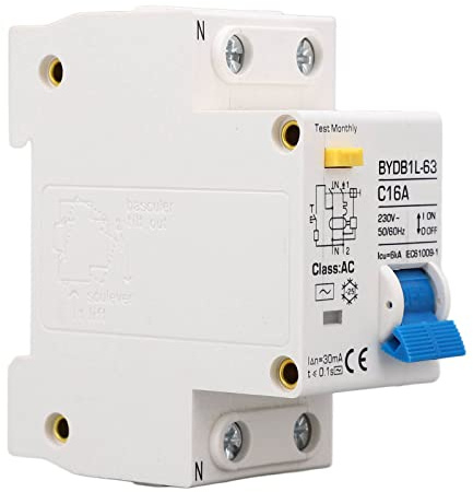 Yosoo Health Gear AC Circuit Breaker, 16A 1P+N 30mA Leakage Switch