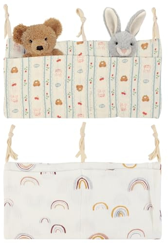 Dzmuero Bébé Lit Suspendu Sac De Rangement, 2 pièces 2-en-1 Organisateur Suspendu de Lit Bébé Réglable pour Couches, Vêtements, Jouets