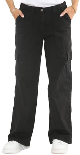 MYT Womens Cargo Trousers Wide Leg High Waist Utility Combat Chino Pants Casual Work Bottoms Outdoor Streetwear Black 18 Short