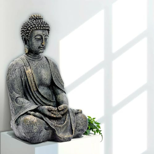 INtrenDU Estatua Buda Jardin Grande 38cm - Figura Buda Sentado Meditacion Resina - Decoracion Exterior Interior Resistente Heladas & Intemperie - Escultura Zen Feng Shui Terraza