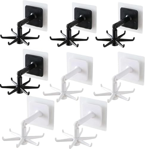 Zpeiran 8 Stück 360° Drehbare Hakenleiste,Selbstklebende Klapphaken ohne Bohren,Wasserdichter Küchenutensilienhalter & Multifunktions-Haken für Wand Für Küche, Bad, Garderobe als Organizer