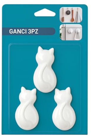 PinoLab Ganci Adesivi a Forma di Gatto – Set 3 Ganci da Parete per Oggetti Leggeri (max 1 kg) – Appendini Decorativi per Cucina Bagno e Camera – Ganci Murali Senza Fori per Superfici Lisce