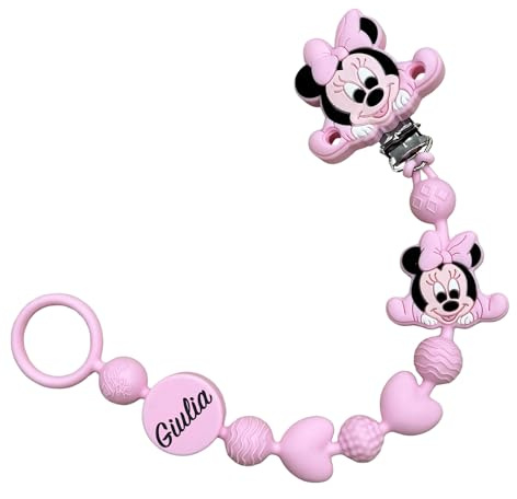Catenella Portaciuccio in Silicone Personalizzata con Nome – Modello Bubble Charm – Clip Sicura – Idea Regalo Nascita - Topolina - Ultra leggera