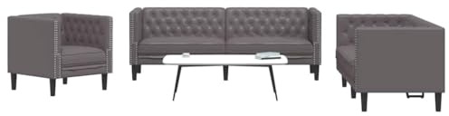 Shivorasphere Chesterfield Lot de 3 canapés d'angle en cuir synthétique gris avec espace de rangement et fonction couchage pour salon, chambre à coucher, bureau