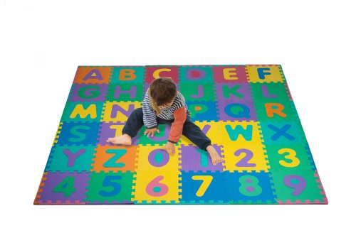 Kids' 96-Piece Foam Floor Alphabet and Numbers Puzzle Play Mat for Babies and Toddlers - Interlocking Tile Game by Trademark Games (Multicolored)