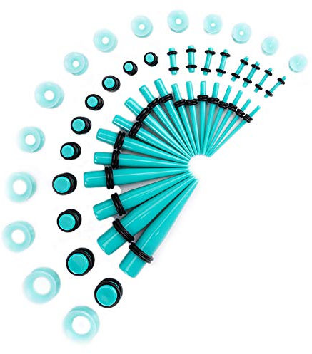 LLGL-EU Ohr-Stretching-Kit 50 Stück 14G-00G Ohr Messgeräte Expander Set Acryl Verjünger und Stecker & Silikon Tunnel Piercing-Schmuck-Set (Green)