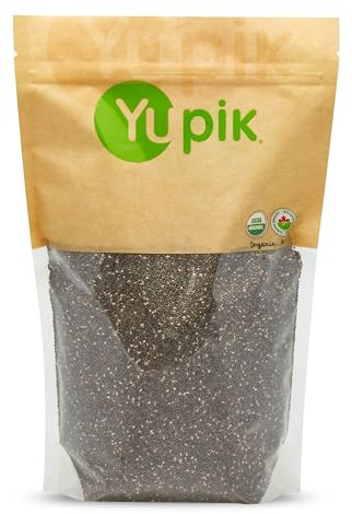 Yupik Organic Black Chia Seeds, 2.2 lb (35.2 oz), Gluten-Free, GMO-Free, Kosher, Vegan, Raw Plant-Based Superfood, Rich in Fiber, Source of Omega-3, Gels Easily, Perfect for Smoothies & Chia Pudding