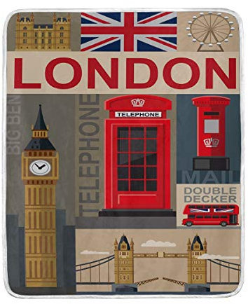 MNSRUU Wohndekoration, Retro Union Jack Big Ben London Telefonzelle Decke, weiche warme Decken für Bett Couch Sofa, leicht, Reisen, Camping, 127 cm x 152,4 cm, Überwurfgröße für Jungen und Damen