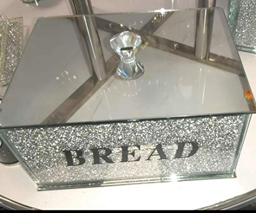 Touch of Vogue® XXL Silver Crushed Diamond Crystal Mirrored Bread Bin Container Kitchen