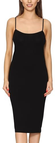 Merry Style Damen Unterkleid Knielänge Petticoat Midi Länge einstellbare Träger MS10-402 (Schwarz, L)