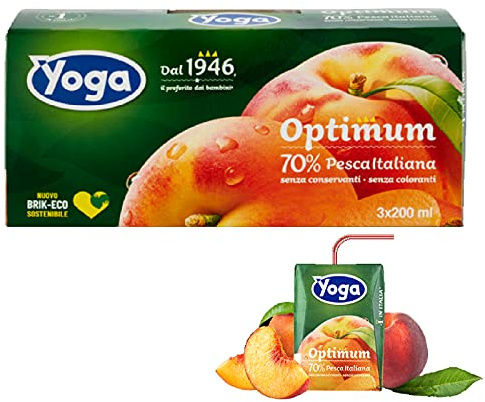 Yoga Succo Optimum Pesca Italiana Brick 8 Confezioni da 3 x 200 ml Formato Multipack