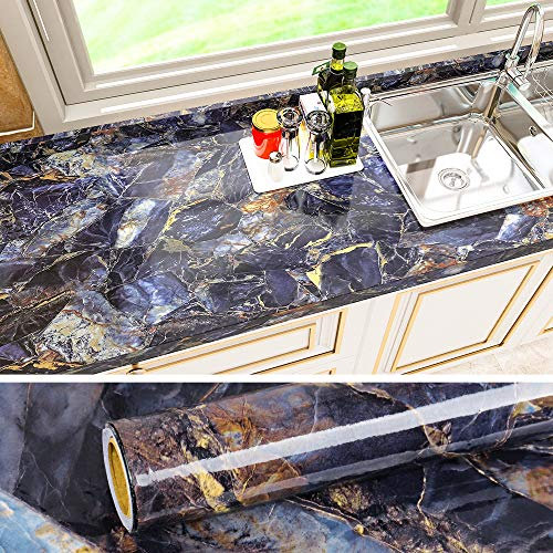 VEELIKE Papel Pintado Marmol Azul 40cm×1800cm Papel Adhesivo para Muebles Marmol Vinilo Marmol Adhesivo para Encimera Cocina Papel Pintado Autoadhesivo Baño Lavable Papel Tapiz Salon Dormitorio