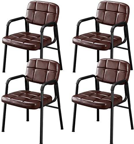 Yaheetech Dining Chairs 4pcs Leather Guest Chairs Ergonomic Upholstered Office Armchair for Home and Kitchen Brown