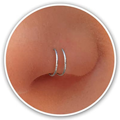 Tiny Silver Double Hoop Nose Ring - Cut Wire Silver Spiral Nose Ring 20 Gauge Snug Double Nose Piercing Thin Nose Piercings Hoops (Cut-Wire Silver)