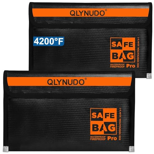 QLYNUDO Small Fireproof Money Bag for Cash (2-Pack) – 9.5x5.8 Waterproof Document Bag & Cash Stuffing Envelopes Holder – Non-Itchy Fireproof Pouch for Passport, Currency & Valuables Storage (Black)