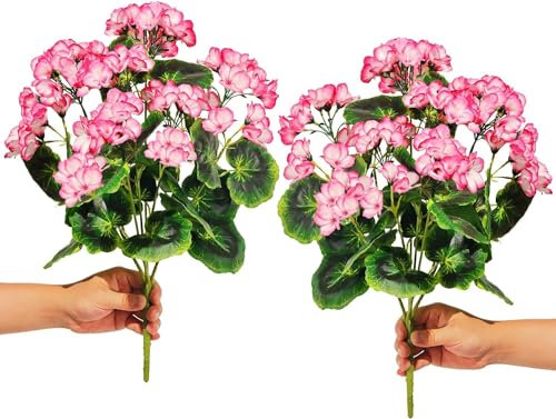 QIANYUN Künstliche Stiefmütterchen-Geranie, 48,3 cm, 2 Bündel, Kunstkunststoff, violette Blumen für Zuhause, Hochzeit, Küche, Garten, Tischdekoration, Innen- und Außenbereich, Dekoration (rosa