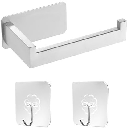 1 portarrollos de papel higiénico con 2 ganchos, portarrollos de papel higiénico de acero inoxidable, portarrollos de papel higiénico sin taladrar, portarrollos de almacenamiento de papel higiénico