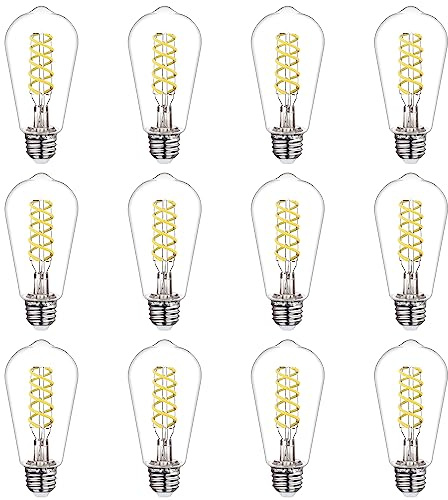 BORT Dimmable LED Edison Bulbs,6W Equivalent to 60W Vintage Light Bulb, E26 5000K ST58/ST19 LED Bulbs, Antique Flexible Spiral LED Filament Light Bulbs, Clear Plastic Screw Lamp - 12Pack