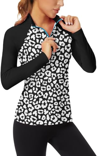 Women's Long Sleeve Golf Polo Shirts 1/4 Zip UPF 50+ Sun Protection Shirt Quick Dry Athletic Shirts