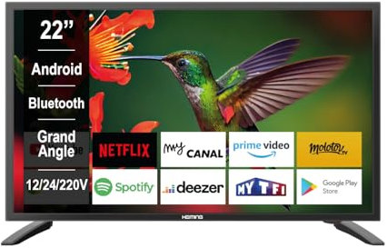 Heming Smart TV 22 Android 11 | Full HD, WiFi & Bluetooth | 12V/24V/220V pour Camping-Car, Camion, Bateau, Caravane | Garantie 2 Ans