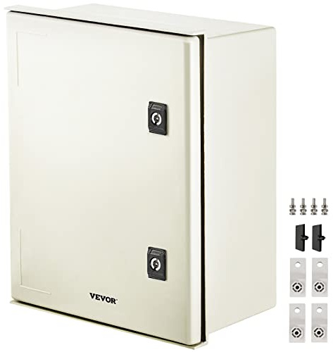 VEVOR Schaltkasten NEMA-Stahlgehäuse, 40 x 30 x 20 cm NEMA 3X Glasfaser-Verteilerschrank, IP66 wasserdicht und staubdicht, elektrischer Anschlusskasten für den Außen-/Innenbereich, mit Montageplatte
