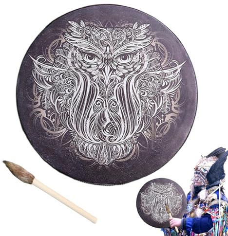 Shamanic handtrumma | Handgjord Shaman-trumma | Spirituell trumma, handdesignad shaman-trumma med trumpinne, Music Spirit bastrumma