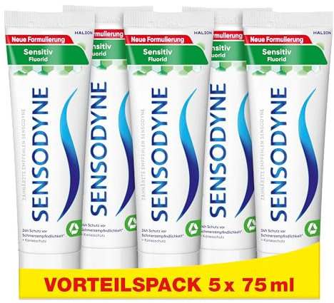 Zahnpasta - Sensodyne Sensitiv Fluorid, tägliche Zahncreme zum Schutz vor Karies, bei schmerzempfindlichen Zähnen, 75ml