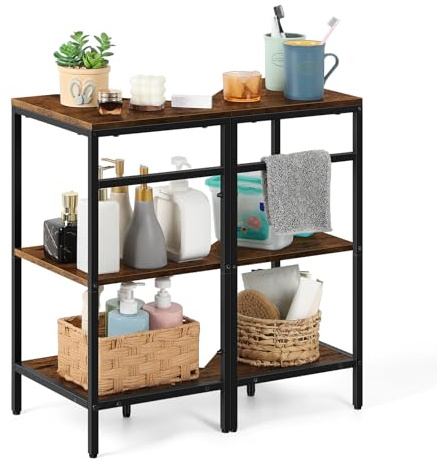 Pedestal Sink Storage, 2 Pack Under Sink Organizer Shelf for Bathroom 3 Tier Wooden Corner Shelves Standing Under Vanity Storage Shelf for Small Space, Bathroom Organizers and Storage Rack, Brown