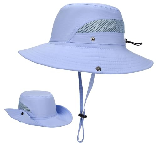 Chapeaux de soleil pour enfants - Chapeau de pêche pour bébé - Chapeau d'été avec cordon de serrage réglable et mentonnière pour garçons et filles, bleu, 2-10 Years