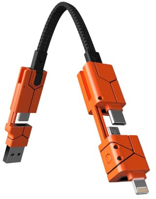 Futurizta Tech® Zeus-X Go Ultra 6 in 1 Keychain Universal Cable 240W 10Gbps USB3.1 USB-C, Lightning, Micro-USB, USB-A (Turbo Orange, Keychain)