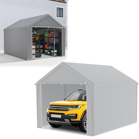 NAIZY Carport 3x4 m Zeltgarage mit Abnehmbar Seitenwände Große Garagenzelt Lagerzelt UV-Schutz Windfest Winterfest Autozelt Unterstand, Grau