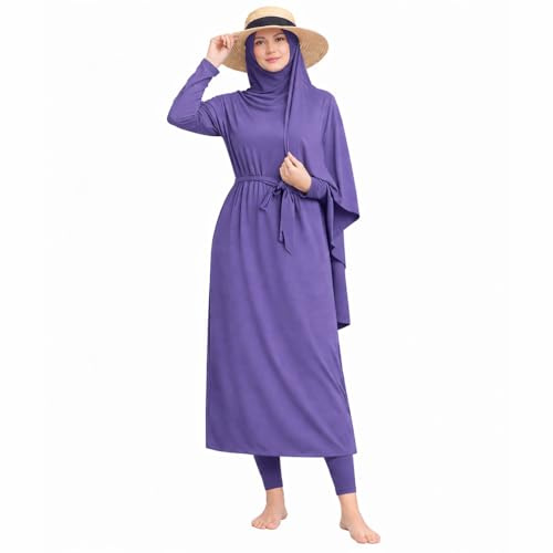 NAJMA,Burkini Mujer Musulmana,Hijab legislado,Burkini Mujer Modesta 5 Piezas – Tela no ajustada – Traje de baño, lavanda, L - XL