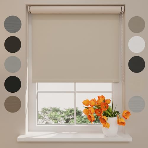 DTCH® Tenda a rullo oscurante senza forare, sabbia, 240 x 190 cm | 100% oscurante, senza forare incluso, montaggio a parete o soffitto, larghezza regolabile, sicurezza bambini, fino a 240 cm