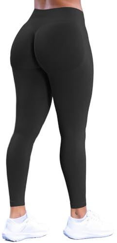 JN JANPRINT Women's Hidden Scrunch Gym Leggings Seamless Butt Lifting High Waist Tummy Control Workout Pants Yoga Sport Tights Black