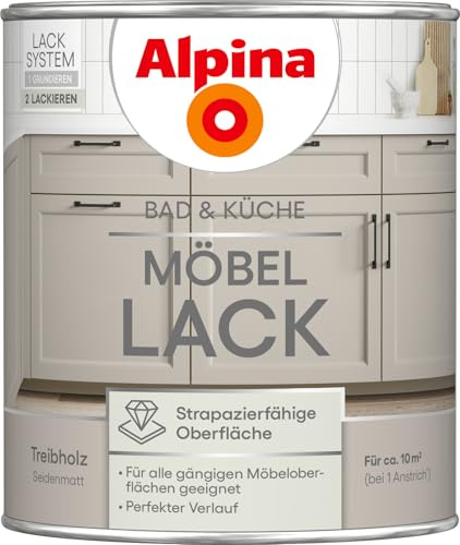 Alpina Bad & Küche Möbel-Lack Treibholz – seidenmatter Lack für Bad- & Küchenmöbel aus Holz & MDF, streichfertig, hochdeckend & feuchtraumgeeignet, ideal für DIY-Renovierung – 0,75L