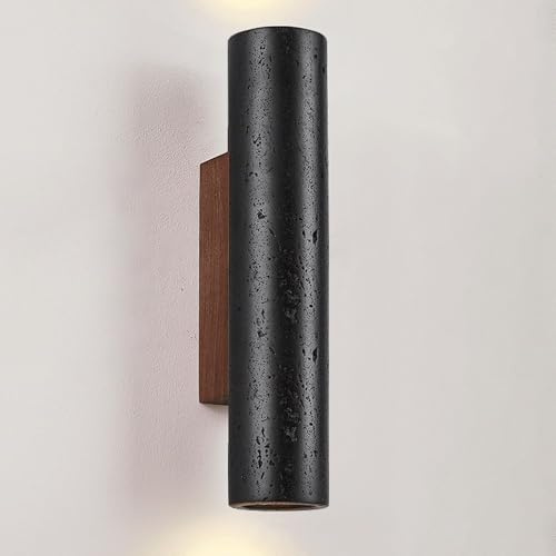 Aplique de Pared de travertino Negro, lámpara de Madera Maciza, Base E27, luminaria cilíndrica de Interior para Dormitorio, Sala de Estar, Pasillo, Escalera, Entrada, decoración Minimalista Moder